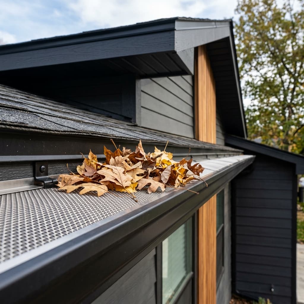 High-quality micro-mesh gutter guards on roof eaves